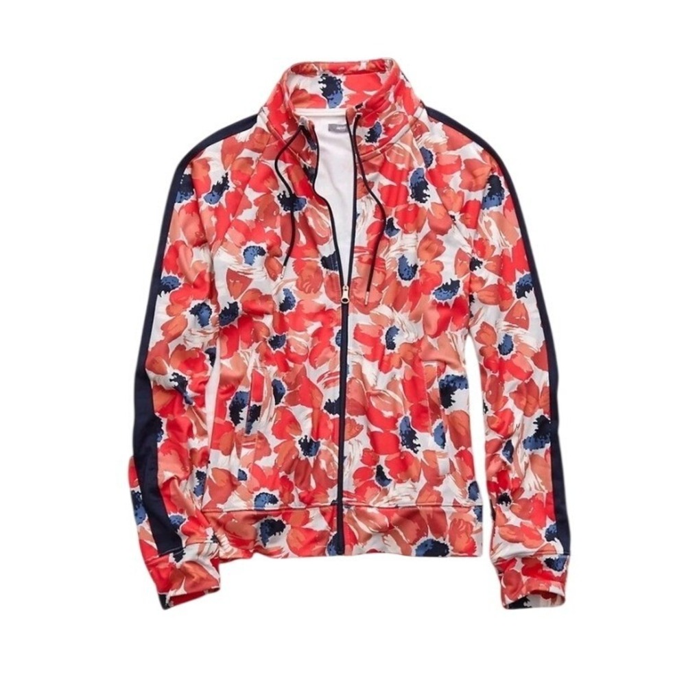 Aerie‎ Womens Floral Track Jacket Full Zip Orange Red Blue Side Stripe Small